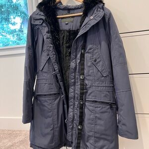 Marc New York Charcoal Utility Jacket with Faux Fur Hood